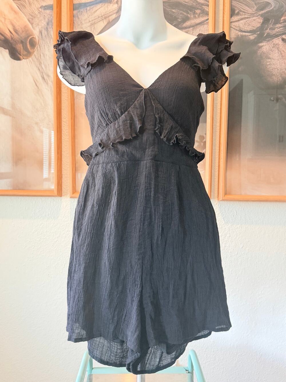 Mi ami black ruffle playsuit